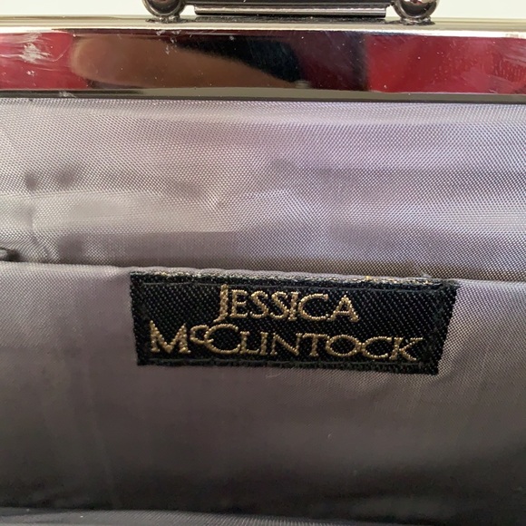 Jessica McClintock charcoal grey satin evening clutch - Picture 6 of 9